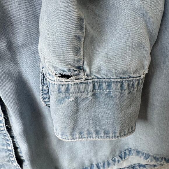 VTG Joop Thrashed Chambray Denim Shirt Women’s Small Blue Ripped Grunge Western - Picture 6 of 10
